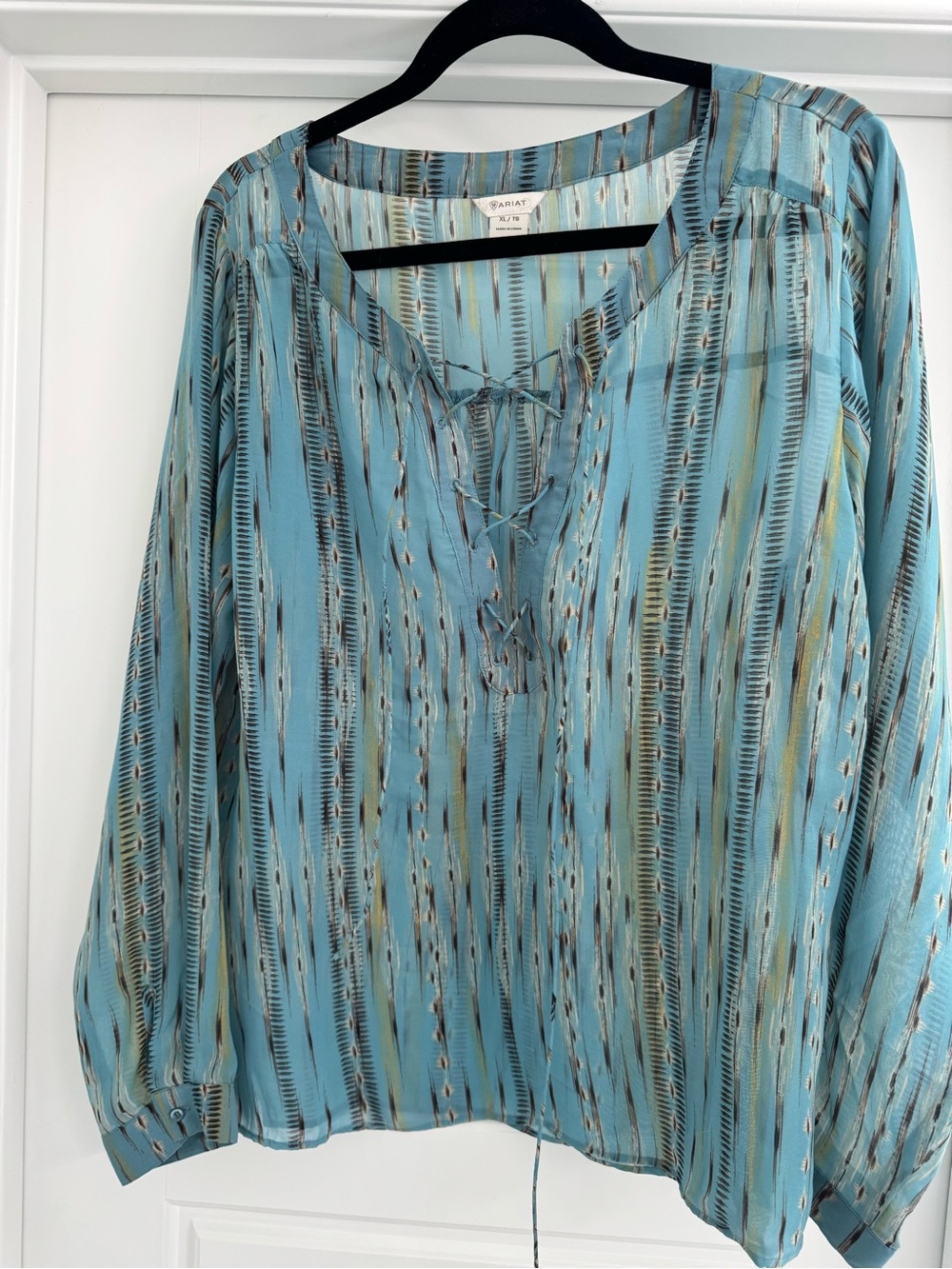 Ariat Teal Stripe Lace-Up Peasant Blouse